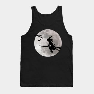 Halloween witch with cat is flying in the sky Tank Top